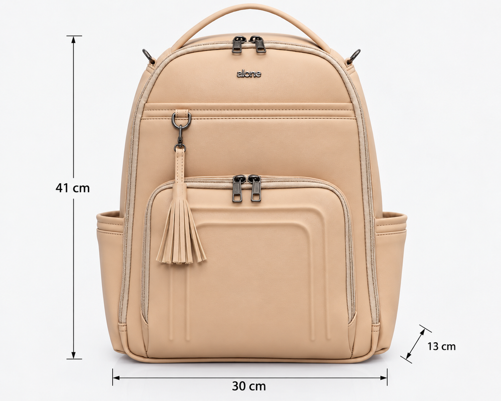 ALONE 9360 bej anne bebek bakım çantası, ölçüleri: 41 cm yükseklik, 30 cm genişlik, 13 cm derinlik