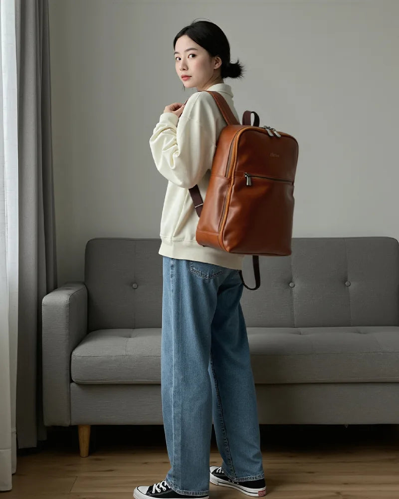 Vegan Deri Laptop Sırt Çantası 15.6 inç| 1027 Taba