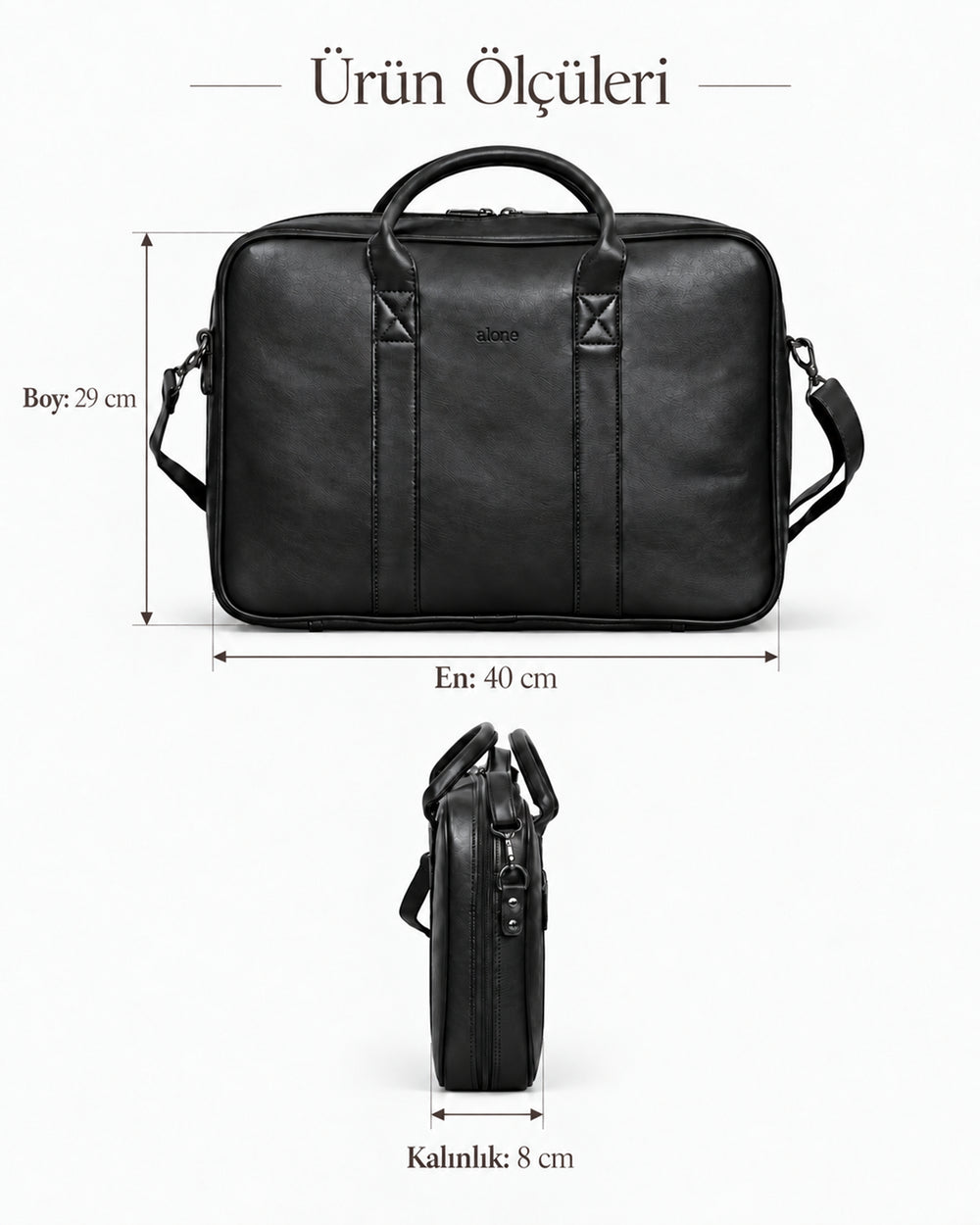 ALONE 1003 çanta ölçüleri: yükseklik 29 cm, genişlik 40 cm, derinlik 8 cm