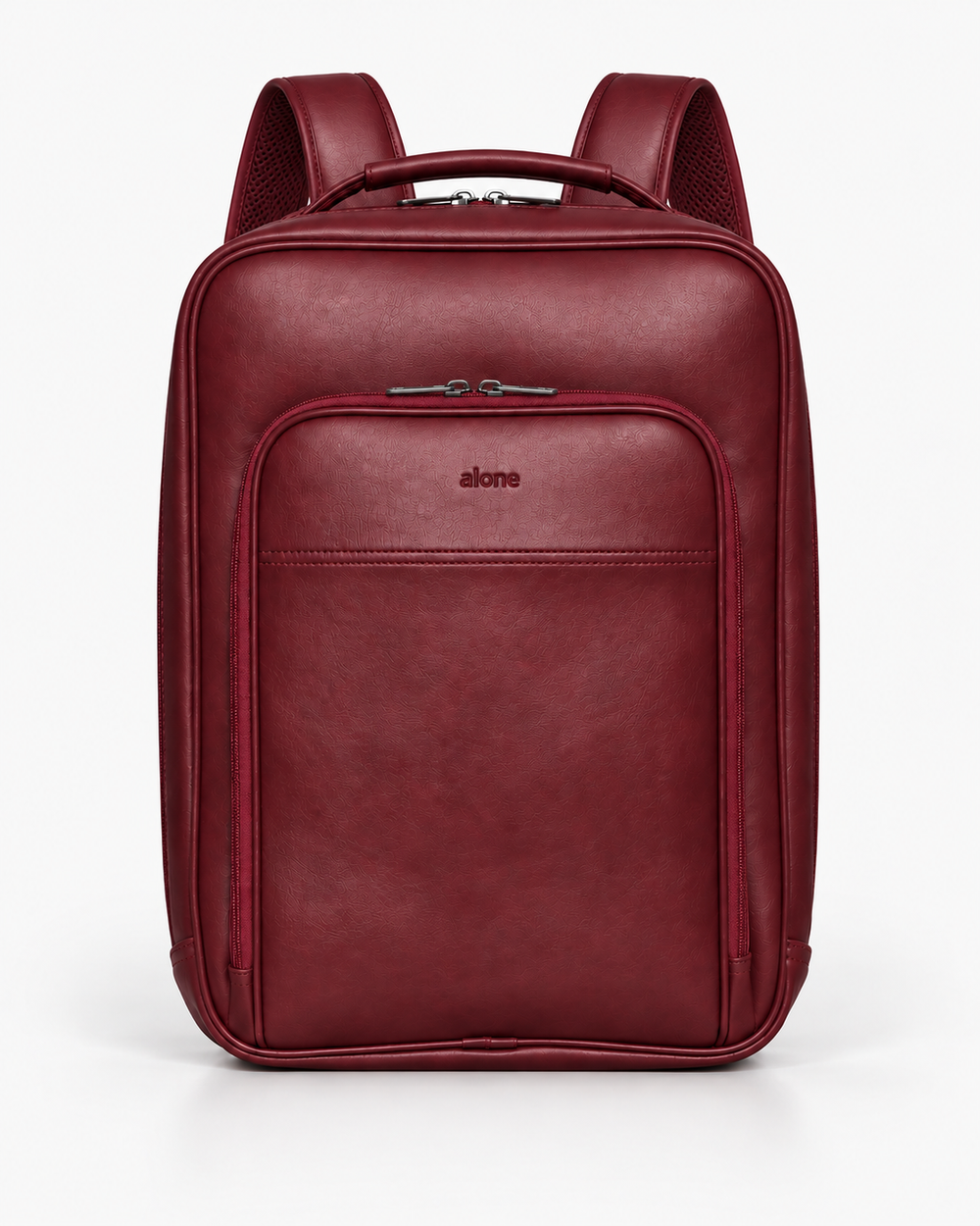 ALONE 1025 bordo suni deri laptop sırt çantası, önden görünüm