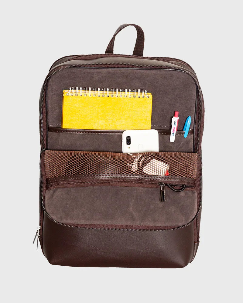 Vegan Deri 15.6″ Laptop Sırt Çantası Kahverengi | Alone
