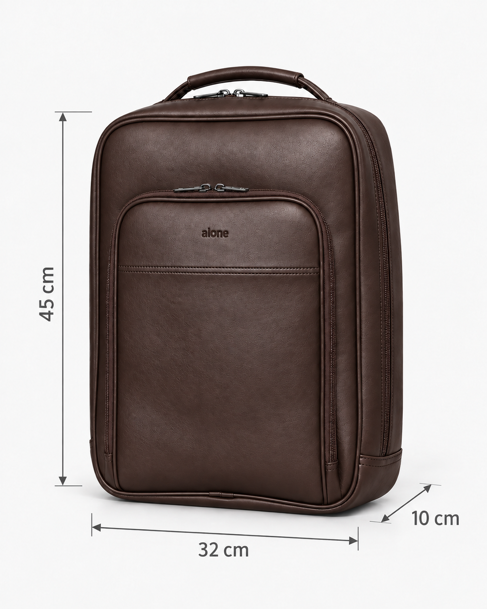 ALONE 1025 kahverengi suni deri laptop sırt çantası, ölçüleri: 45 cm yükseklik, 32 cm genişlik, 10 cm derinlik