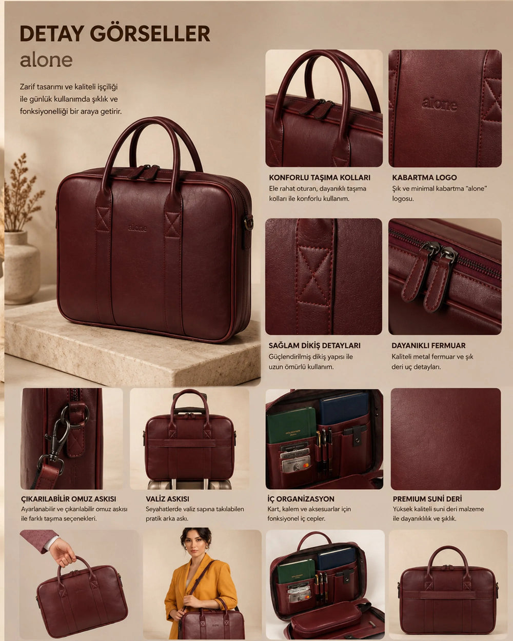 Alone Organizer Çanta 1004 Bordo - görüntü 7