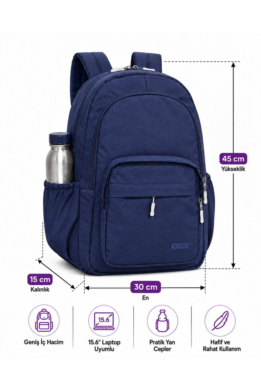 Alone 9106 Lacivert laptop okul sırt çantası görsel 4