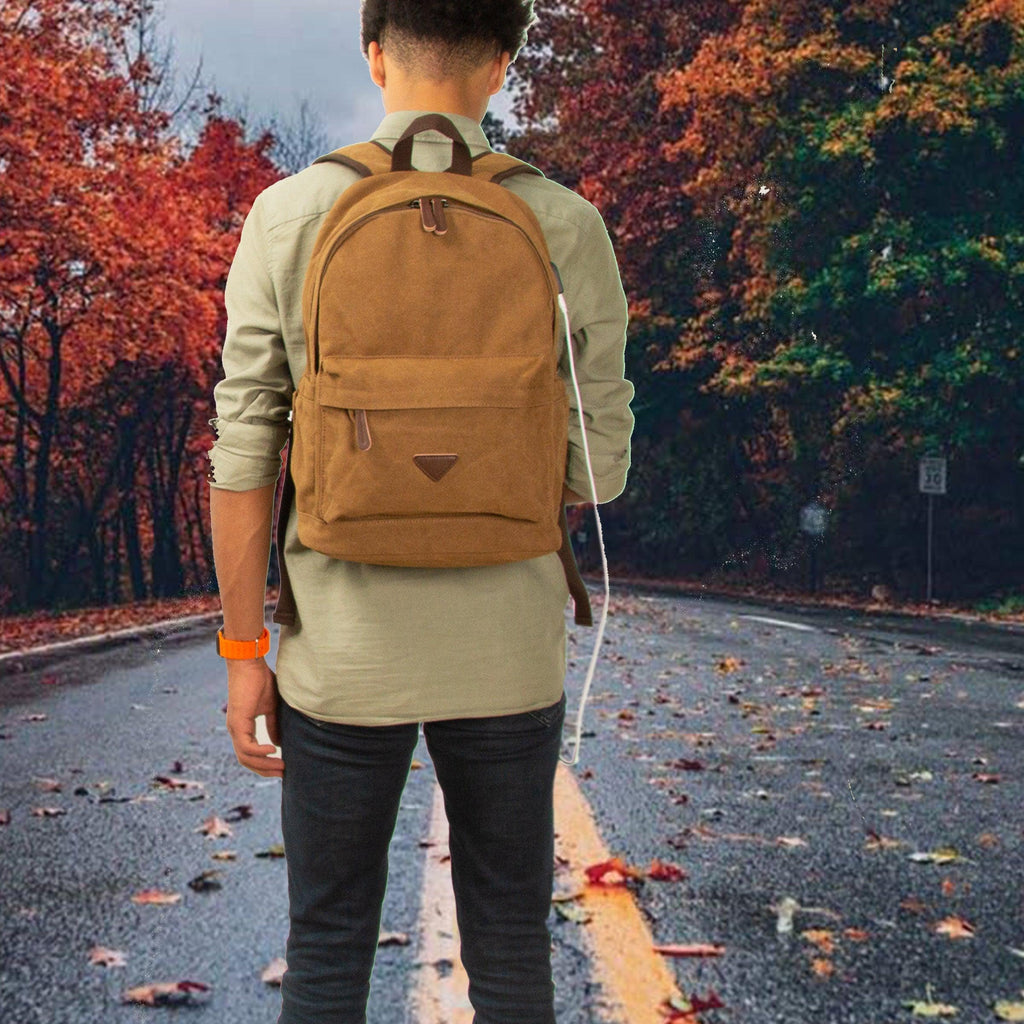 Kanvas Laptop Gözlü Sırt Çantası - Alone | 5044 Kahverengi - alonebag