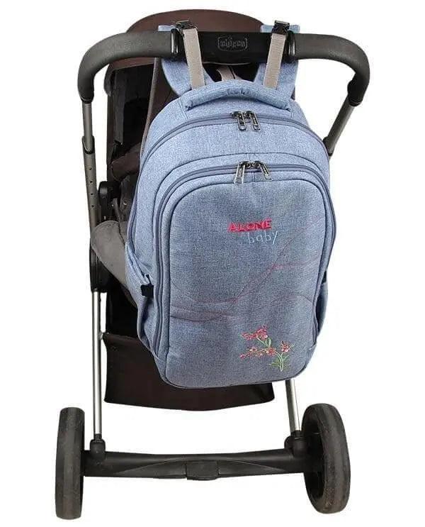 Çiçek Desenli Bebek Anne Bakım Çantası | Mavi Alone 9301 - alonebag