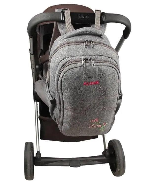 Çiçek Desenli Bebek Bakım Sırt Çantası | Siyah Alone 9301 - alonebag