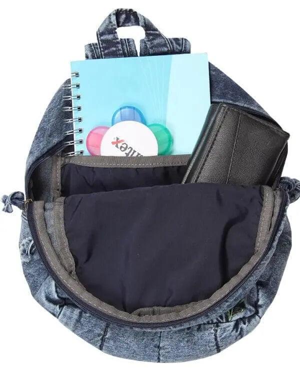 Çiçek Desenli Denim Sırt Çantası - Soft Denim | 5124 - alonebag