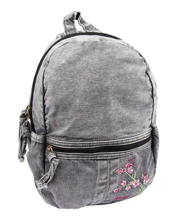 Çiçek Desenli Denim Sırt Çantası - Soft Denim | 5124 - alonebag