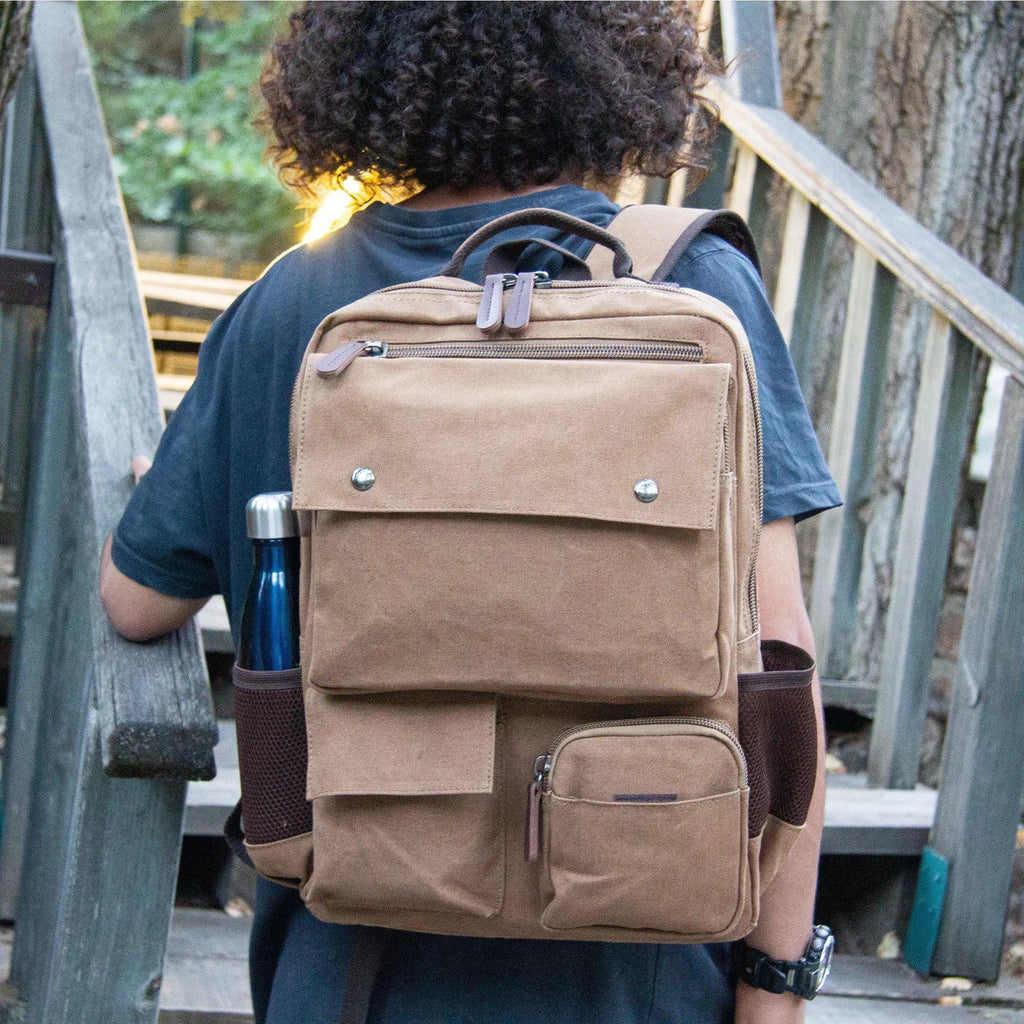 Kanvas Laptop Gözlü Sırt Çantası - Alone | 5045 Kahverengi - alonebag