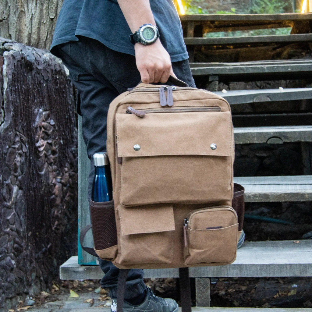 Kanvas Laptop Gözlü Sırt Çantası - Alone | 5045 Kahverengi - alonebag