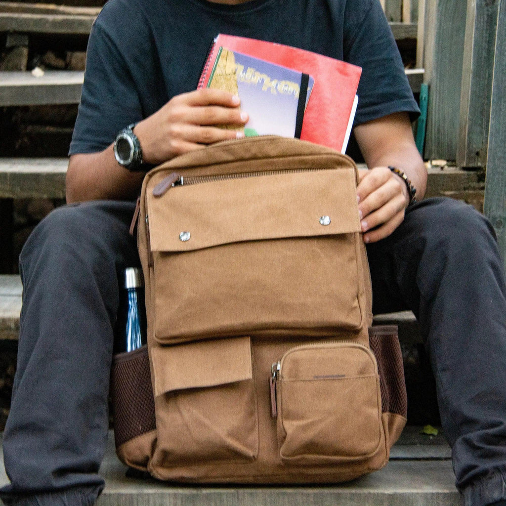 Kanvas Laptop Gözlü Sırt Çantası - Alone | 5045 Kahverengi - alonebag