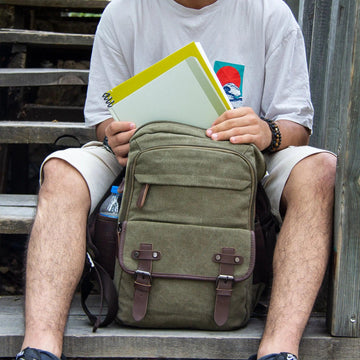 Kanvas Laptop Gözlü Sırt Çantası - Alone | 5043 Haki - alonebag