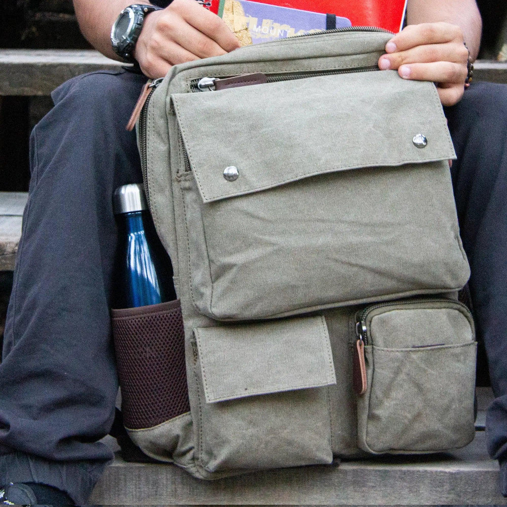 Kanvas Laptop Gözlü Sırt Çantası - Alone | 5045 Haki - alonebag