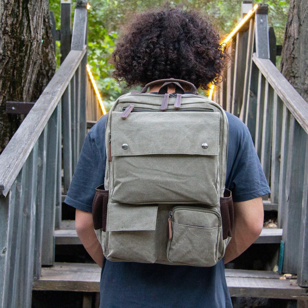 Kanvas Laptop Gözlü Sırt Çantası - Alone | 5045 Haki - alonebag