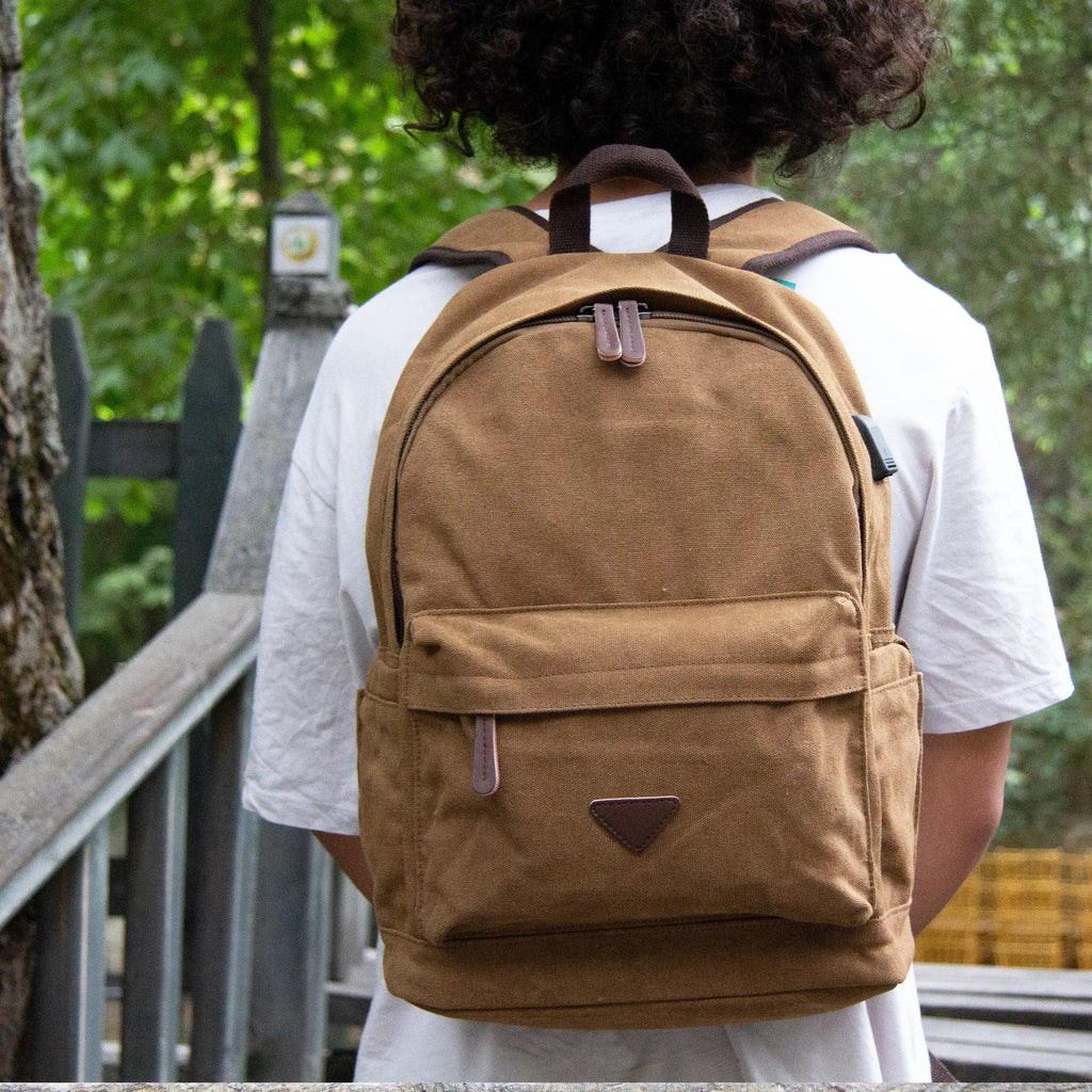 Kanvas Laptop Gözlü Sırt Çantası - Alone | 5044 Kahverengi - alonebag