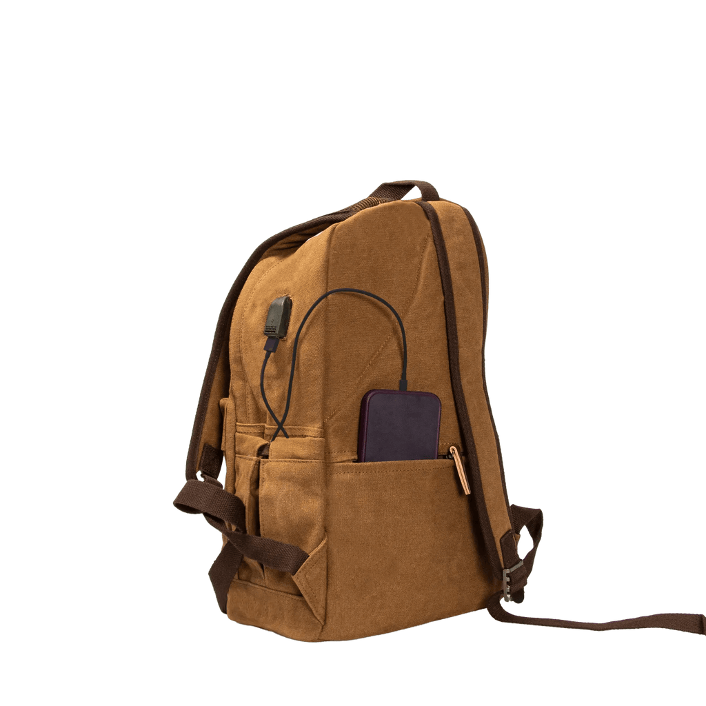 Kanvas Laptop Gözlü Sırt Çantası - Alone | 5044 Kahverengi - alonebag