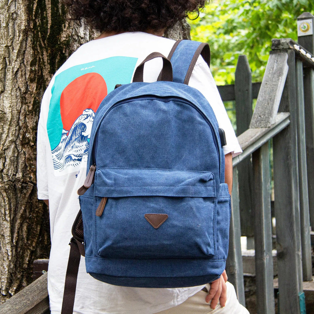 Kanvas Laptop Gözlü Sırt Çantası - Alone | 5044 Mavi - alonebag