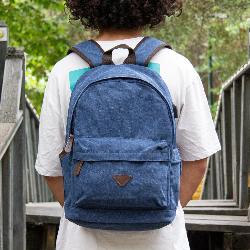 Kanvas Laptop Gözlü Sırt Çantası - Alone | 5044 Mavi - alonebag