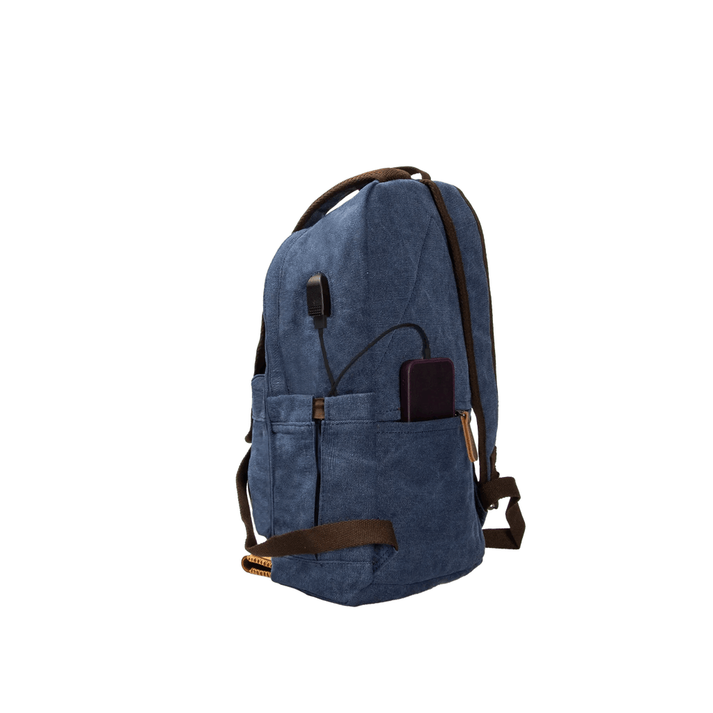 Kanvas Laptop Gözlü Sırt Çantası - Alone | 5044 Mavi - alonebag