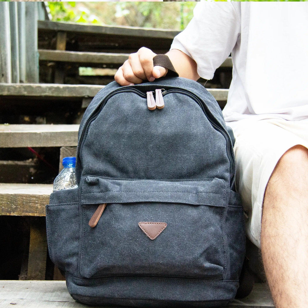 Kanvas Laptop Gözlü Sırt Çantası - Alone | 5044 Siyah - alonebag