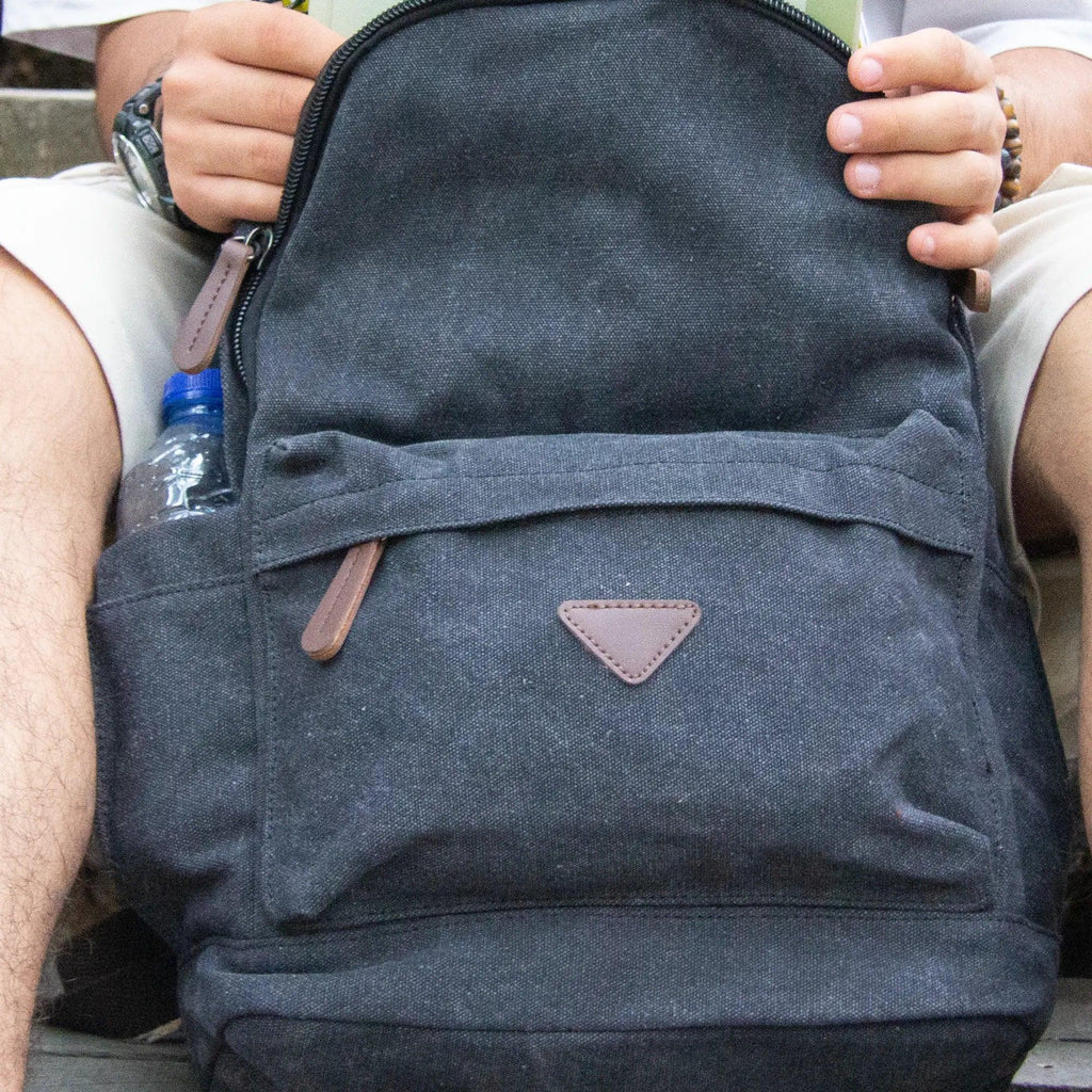 Kanvas Laptop Gözlü Sırt Çantası - Alone | 5044 Siyah - alonebag