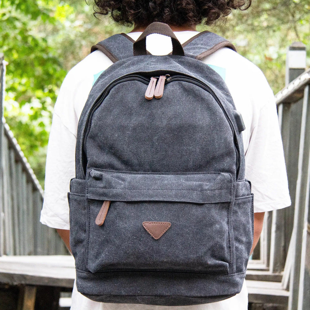 Kanvas Laptop Gözlü Sırt Çantası - Alone | 5044 Siyah - alonebag