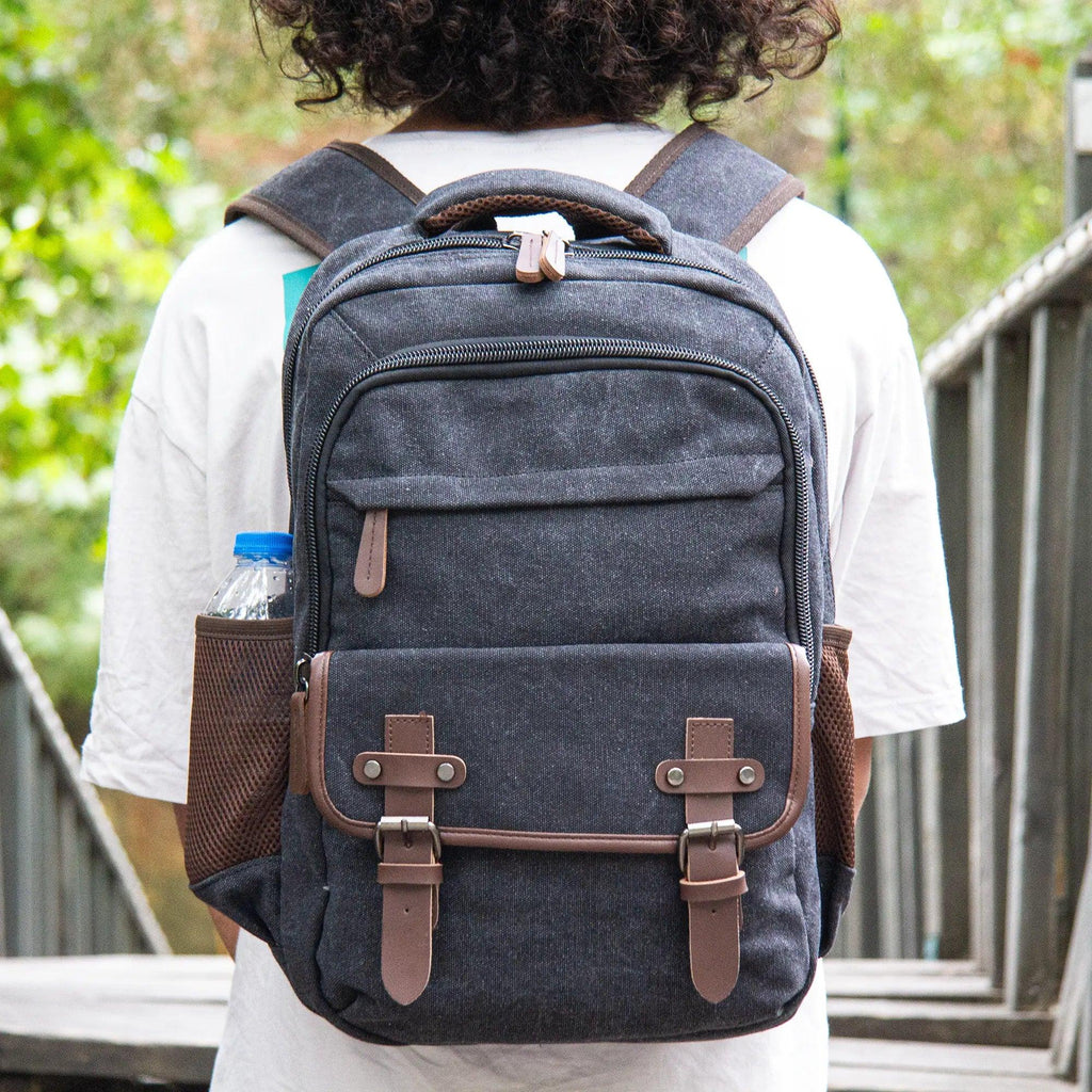 Kanvas Laptop Gözlü Sırt Çantası - Alone | 5043 Siyah - alonebag