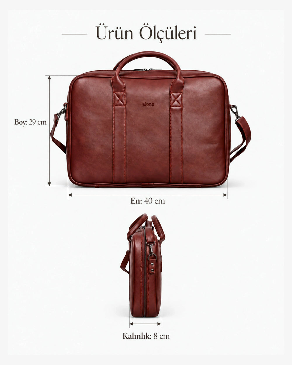 ALONE 1003 çanta ölçüleri: yükseklik 29 cm, genişlik 40 cm, derinlik 8 cm