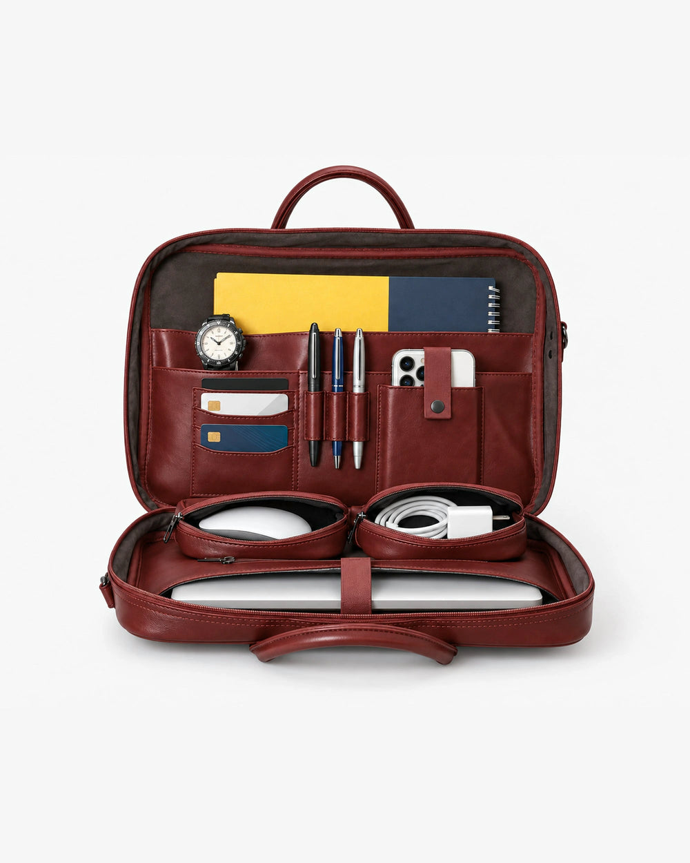 Bordo ALONE 1003 çantanın organizer iç cepleri ve laptop bölmesi