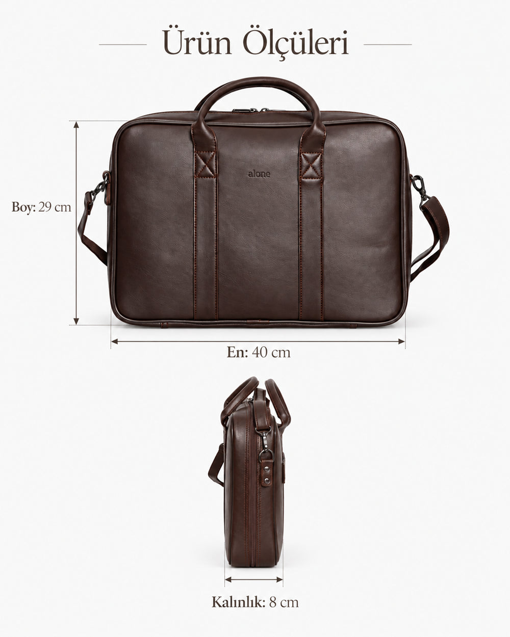 ALONE 1003 çanta ölçüleri: yükseklik 29 cm, genişlik 40 cm, derinlik 8 cm