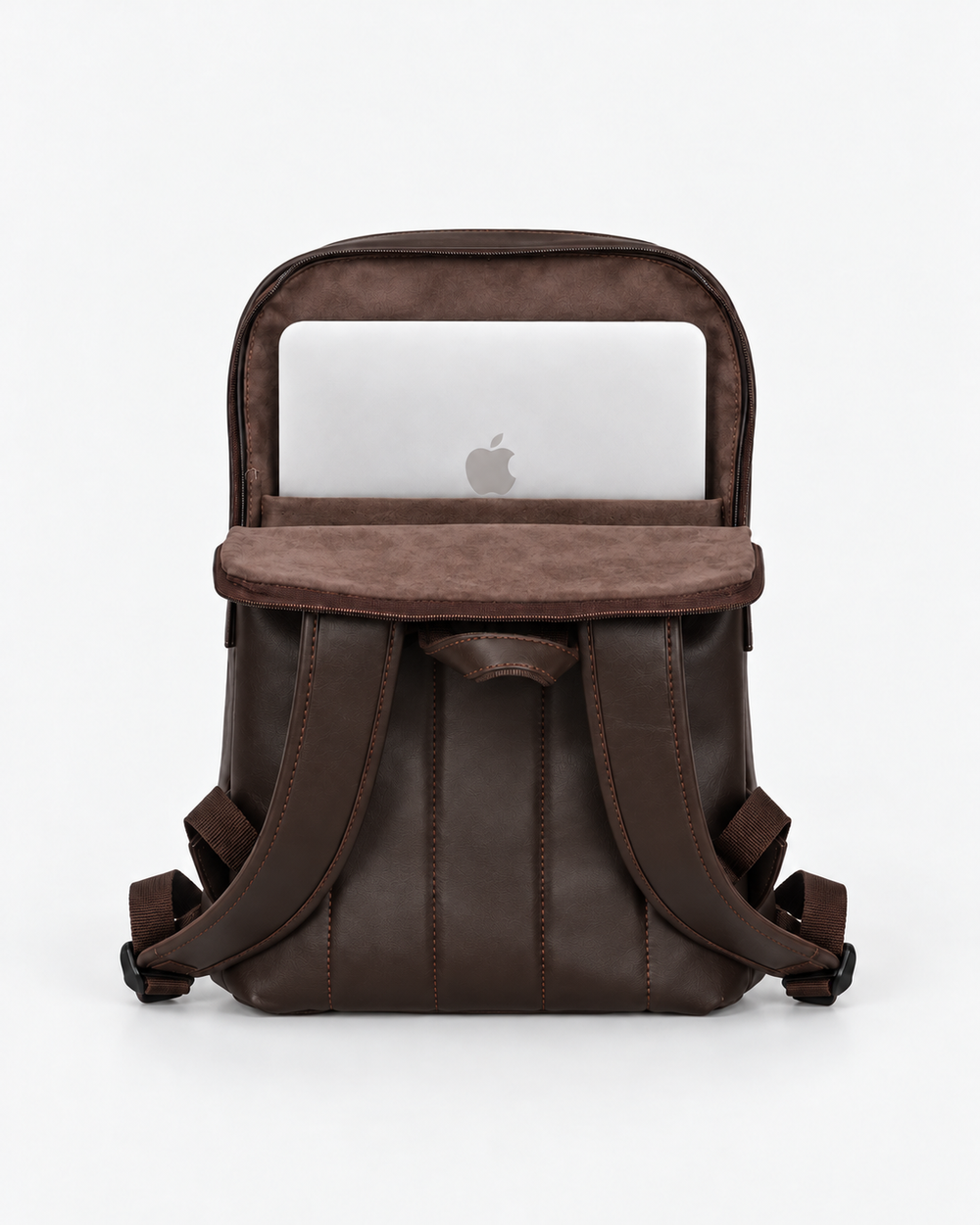 Alone 1027 kahverengi laptop sırt çantasının arkadan açılan laptop bölmesi, içinde dizüstü bilgisayar