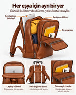 Alone 1027 taba laptop sırt çantasının bölmeleri: ayrı laptop bölmesi, geniş ana bölme, ön organizer cepler ve valiz bağlantı bandı