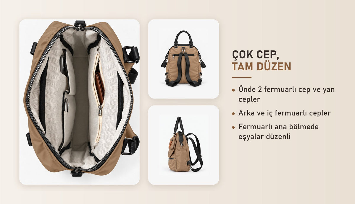 Alone 776018 bej kadın çantası özellikleri: çok cep ve düzen
