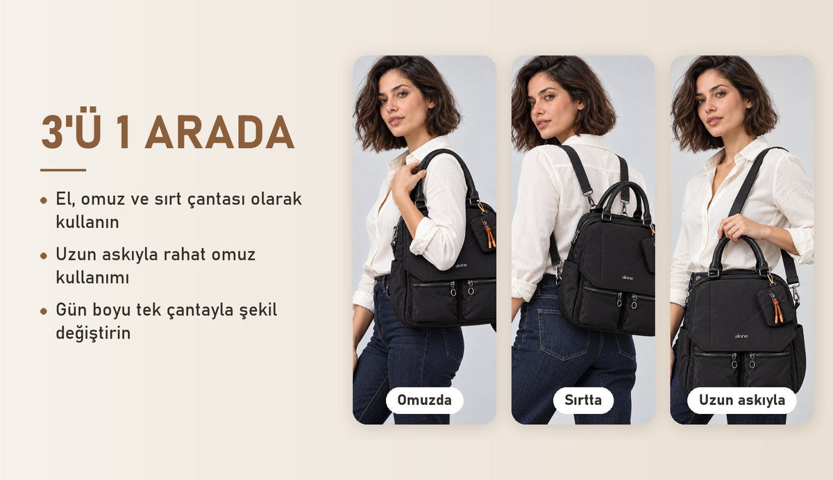 Alone 776018 siyah kadın çantası özellikleri: 3'ü 1 arada kullanım