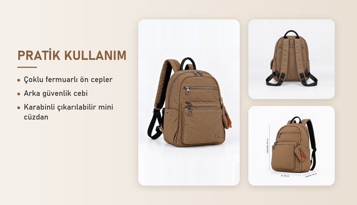 Alone 776118 camel kadın sırt çantası özellikleri: pratik kullanım