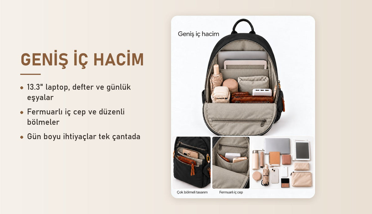 Alone 776118 siyah kadın sırt çantası özellikleri: geniş iç hacim