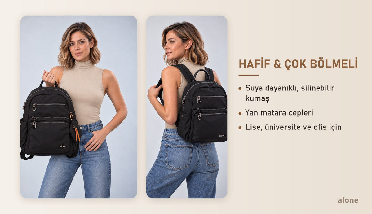 Alone 776118 siyah kadın sırt çantası özellikleri: hafif ve çok bölmeli