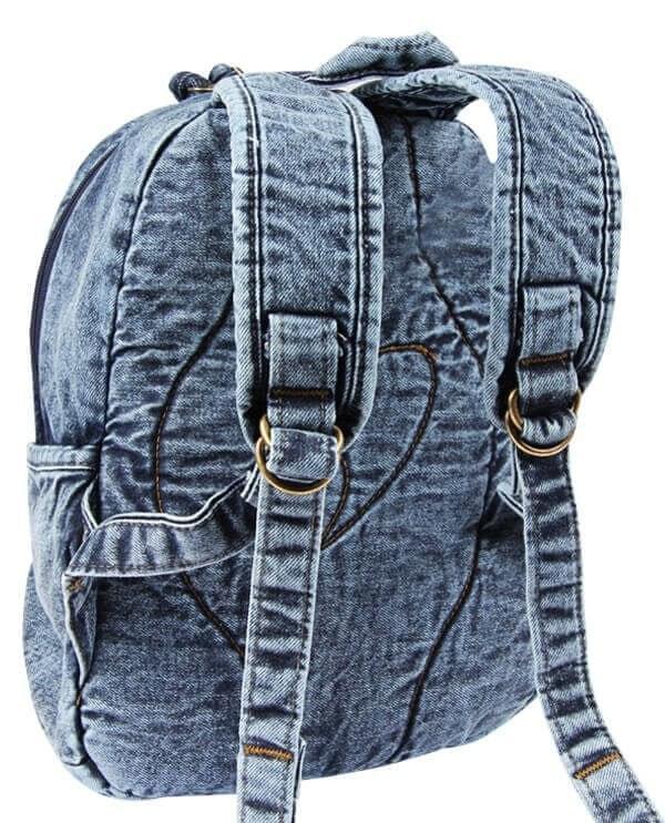 Çiçek Desenli Denim Sırt Çantası - Soft Denim | 5124 - alonebag