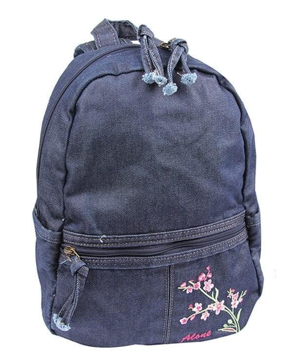 Çiçek Desenli Denim Sırt Çantası - Soft Denim | 5124 - alonebag