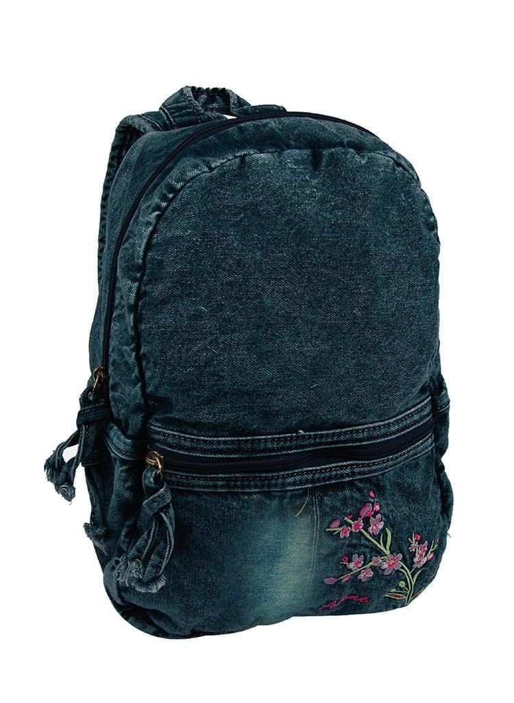 Çiçek Desenli Denim Sırt Çantası - Soft Denim | 5124 - alonebag