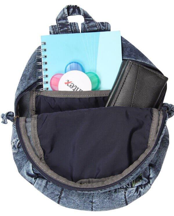 Çiçek Desenli Denim Sırt Çantası - Soft Denim | 5124 - alonebag