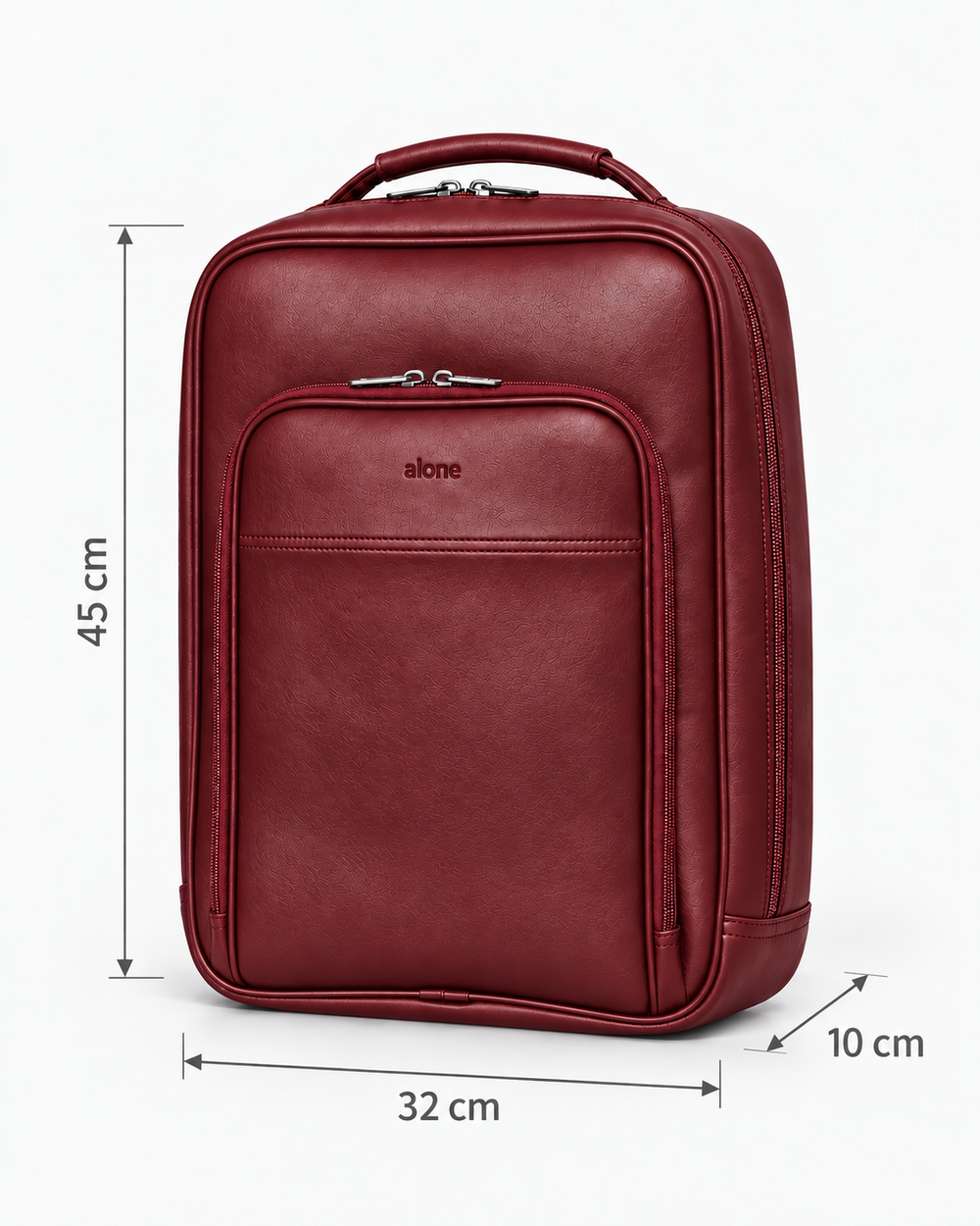 ALONE 1025 bordo suni deri laptop sırt çantası, ölçüleri: 45 cm yükseklik, 32 cm genişlik, 10 cm derinlik