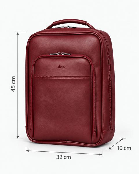 ALONE 1025 bordo suni deri laptop sırt çantası, ölçüleri: 45 cm yükseklik, 32 cm genişlik, 10 cm derinlik