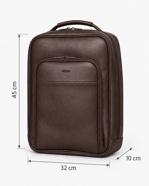 ALONE 1025 kahverengi suni deri laptop sırt çantası, ölçüleri: 45 cm yükseklik, 32 cm genişlik, 10 cm derinlik
