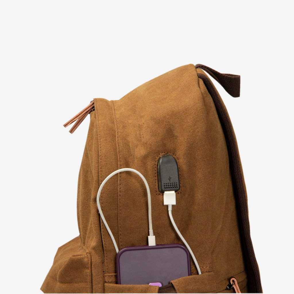 Kanvas Laptop Gözlü Sırt Çantası - Alone | 5044 Kahverengi - alonebag