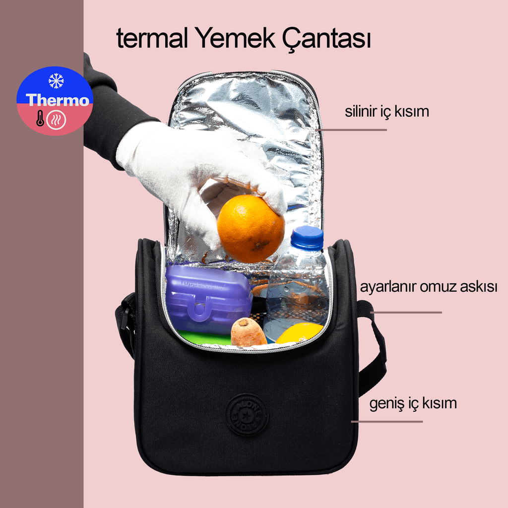 Termal Beslenme Biberon ve Siyah Yemek Taşıma Çantası | 9312 - alonebag